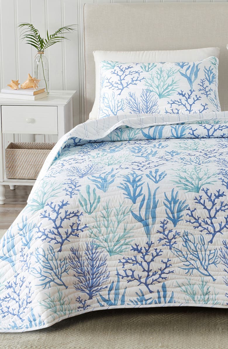 Woven & Weft Watercolor Coral Reversible Microfiber Quilt Set, Alternate, color, Watercolor Coral