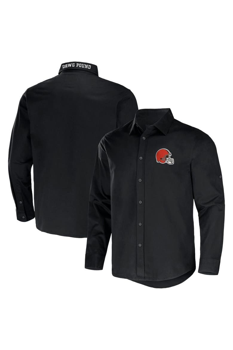 Men's NFL x Darius Rucker Collection by Fanatics Black Cleveland Browns Convertible Twill Long Sleeve Button-Up Shirt, Main, color, Black