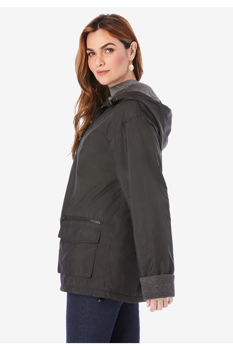 Plus Size Hooded Nylon Jacket, Alternate, color, GUNMETAL