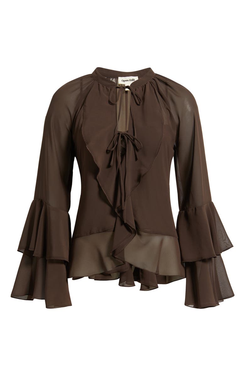 Open Edit Chiffon Ruffle Trim Top, Main, color, Brown Seal