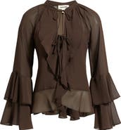 Open Edit Chiffon Ruffle Trim Top