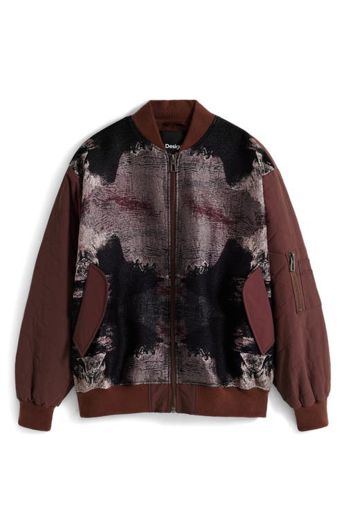 Desigual Onion Quilted Puffer Bomber Jacket In Brown