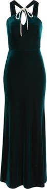 Eliza J Bow Halter Neck Velvet Gown
