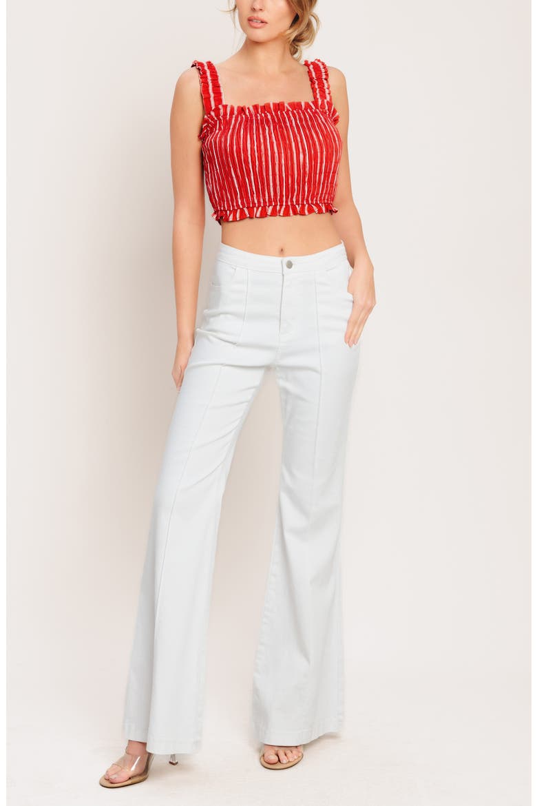 Stripe Smocked Crop Top, Alternate, color, RED/ WHITE