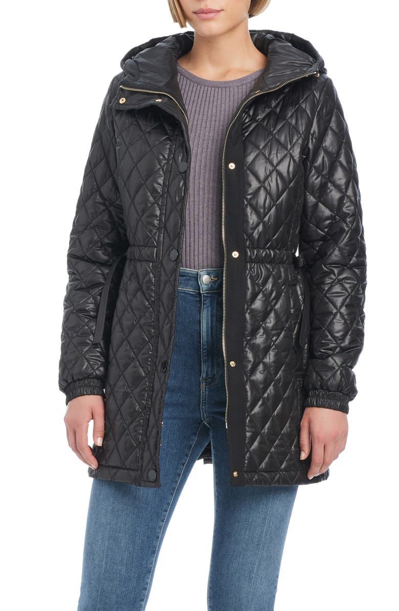 Kate Spade New York water resistant diamond quilted jacket, Alternate, color, Black