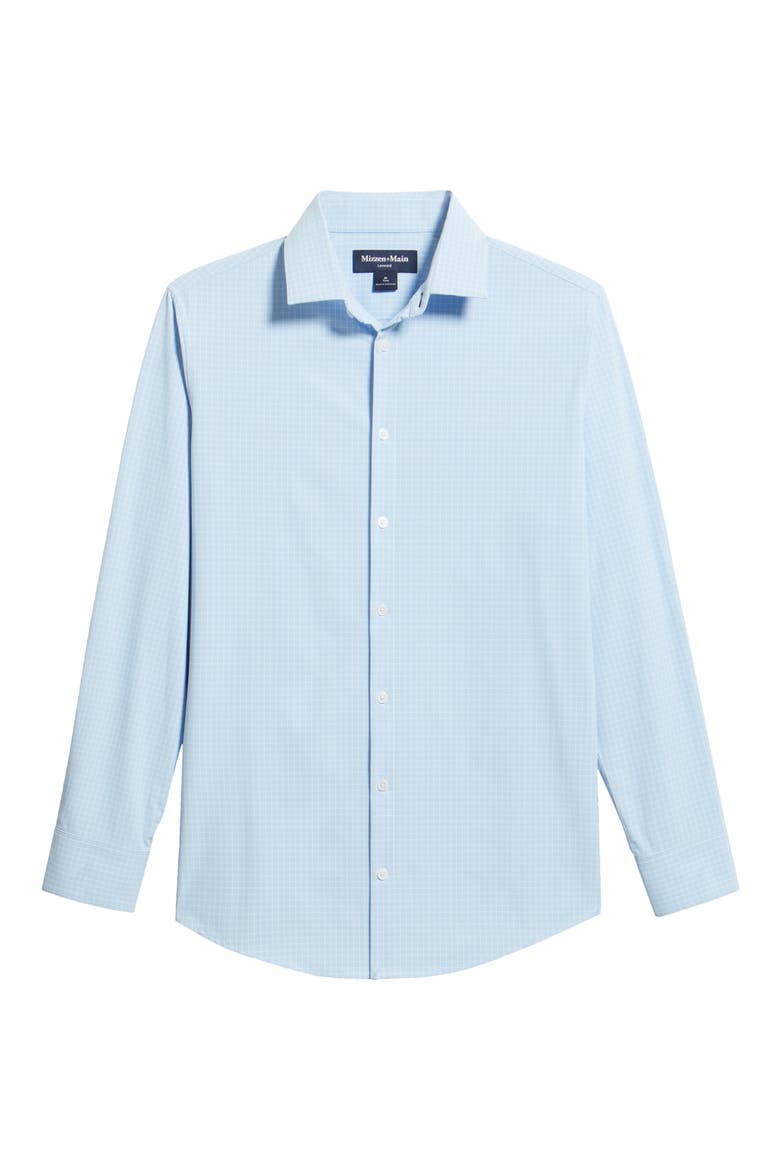 Leeward Trim Fit Grid Performance Button-Up Shirt, Alternate, color, CLOUD BLUE MINI GRID