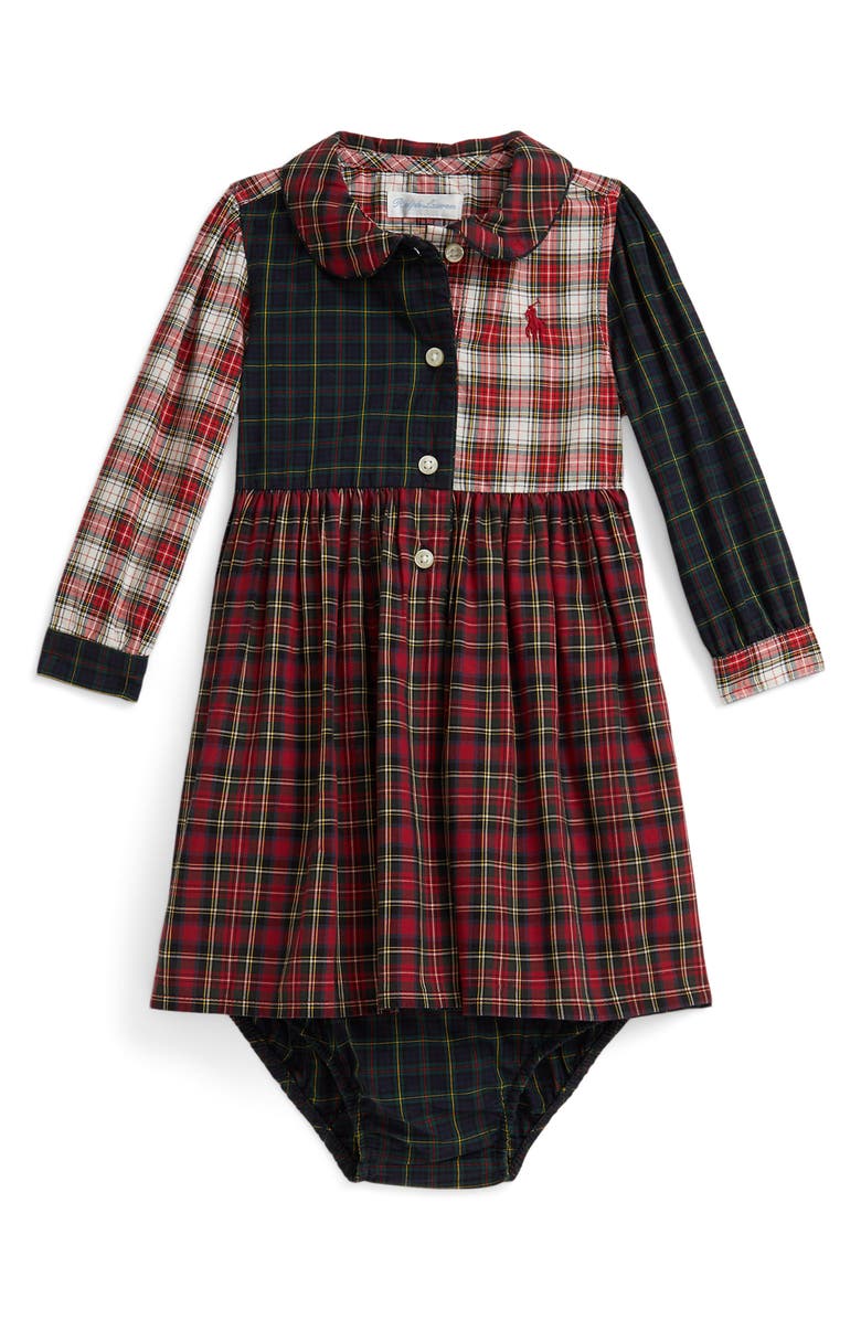 Ralph Lauren Patchwork Plaid Dress & Bloomers, Main, color, Red Multi