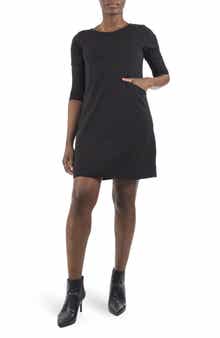 Nina Leonard Crew Neck 3/4 Length Sleeve Swing Dress