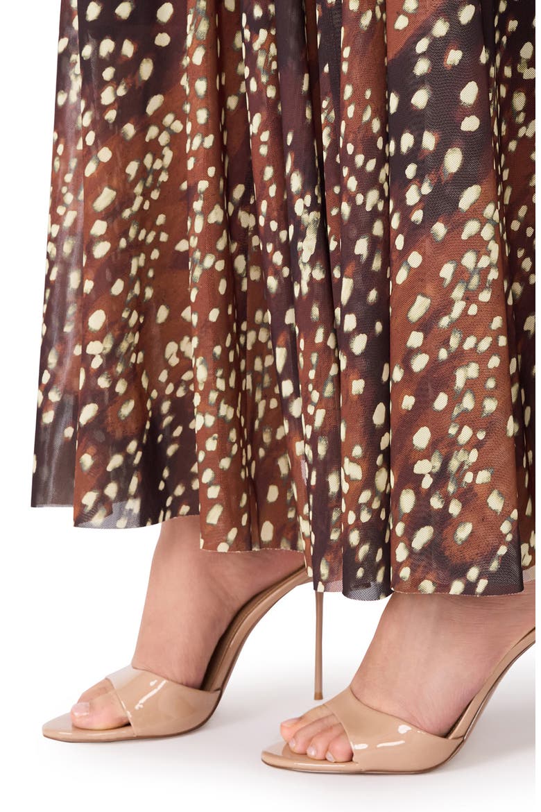Em Dot Print Satin & Lace Dress, Alternate, color, SMOKEY BROWN