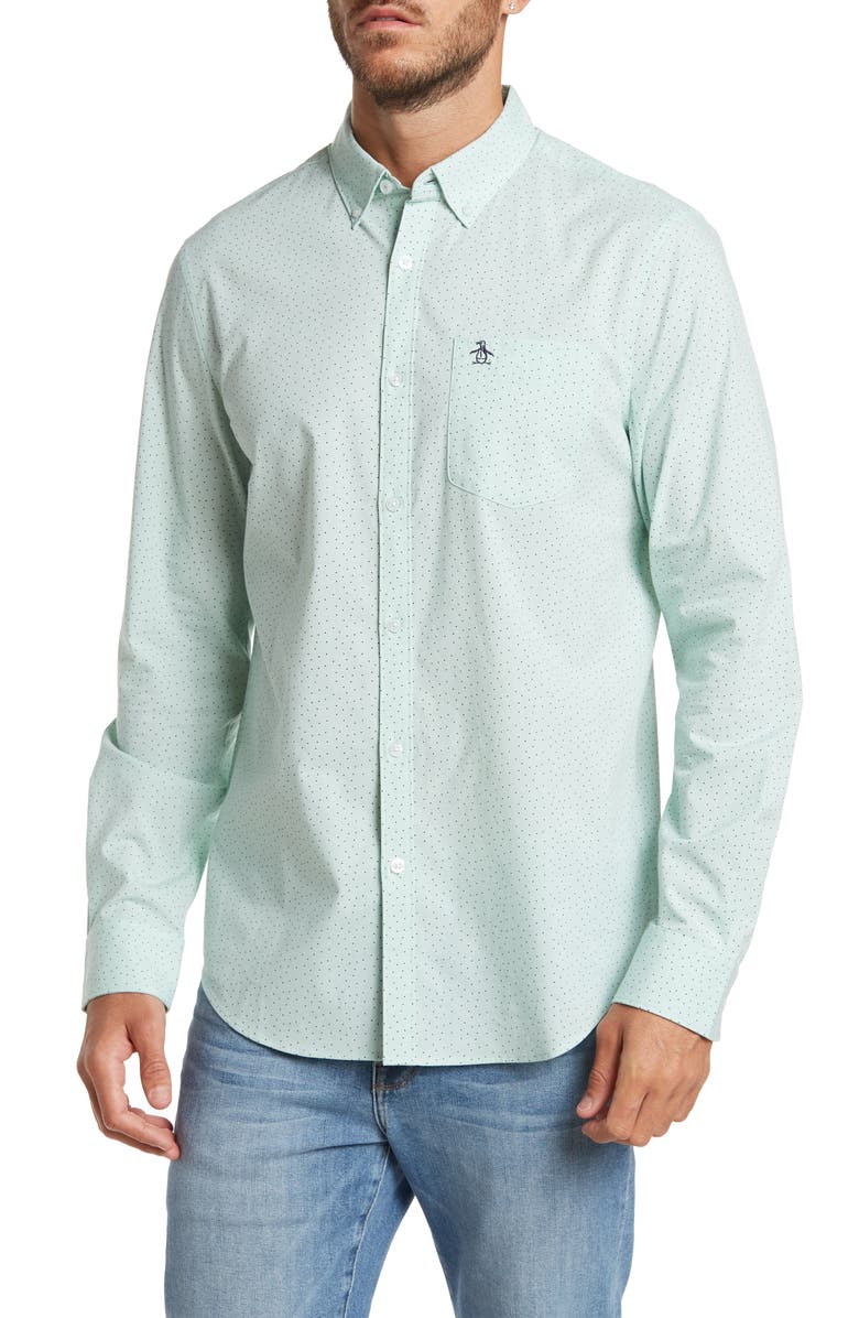 Original Penguin Dot Print Woven Button-Down Shirt, Main, color,