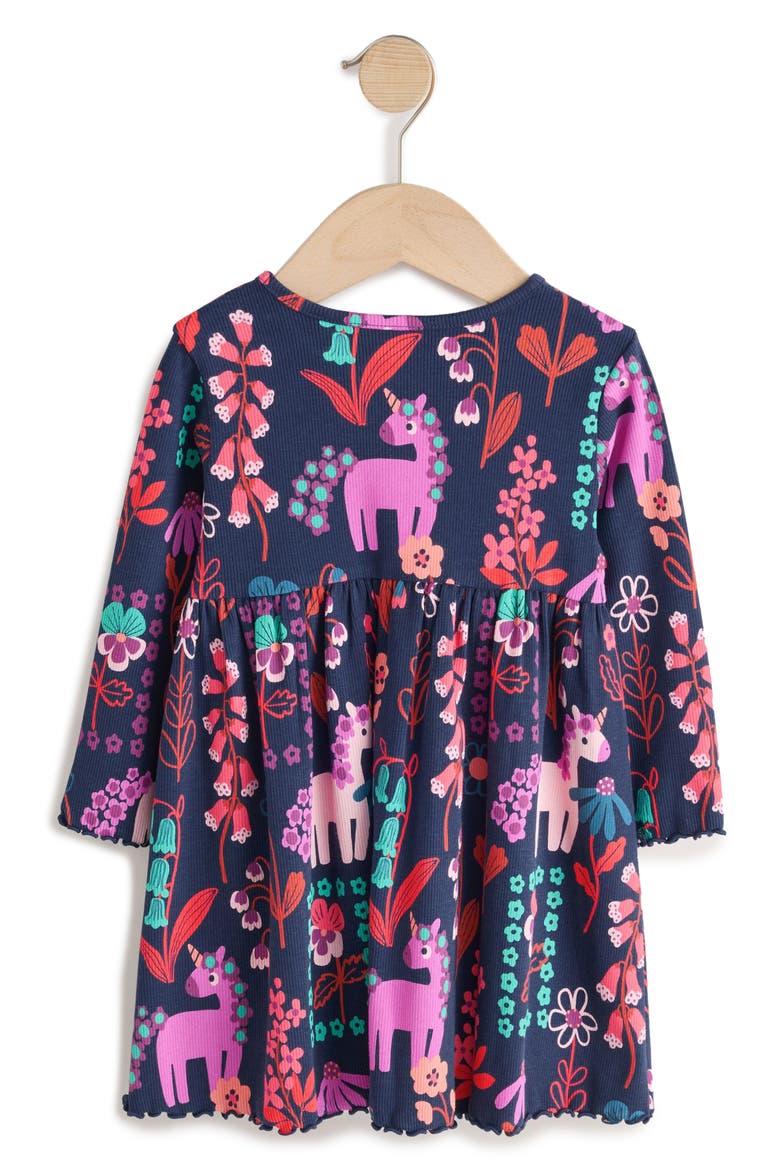 Kids' Unicorn Print Rib Jersey Dress, Alternate, color, BLUE