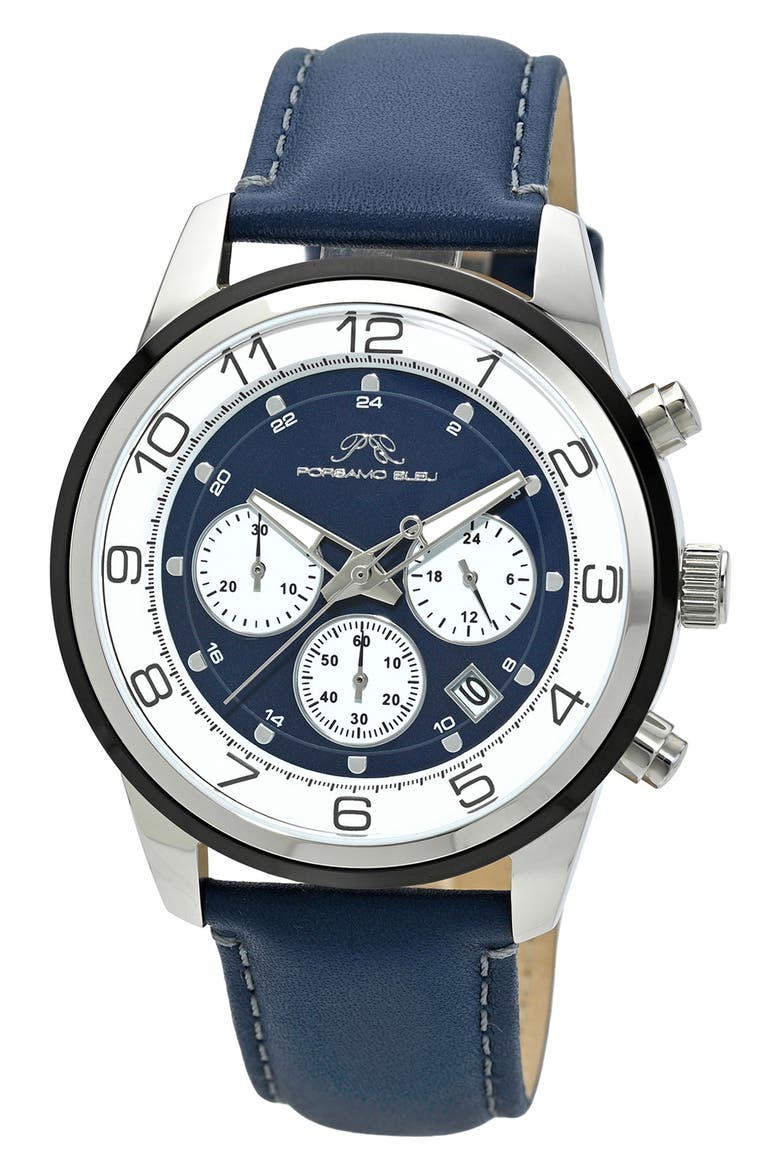 Arthur Chronograph Leather of Silicone Strap Watch, 44mm, Main, color, LIGHT BLUE