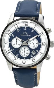 PORSAMO BLEU Arthur Chronograph Leather of Silicone Strap Watch, 44mm