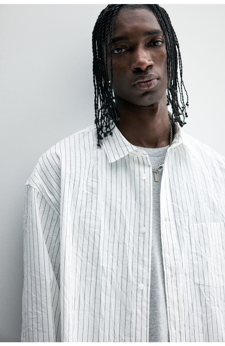 H&M Relaxed Fit Shirt, Alternate, color, White/Pinstriped