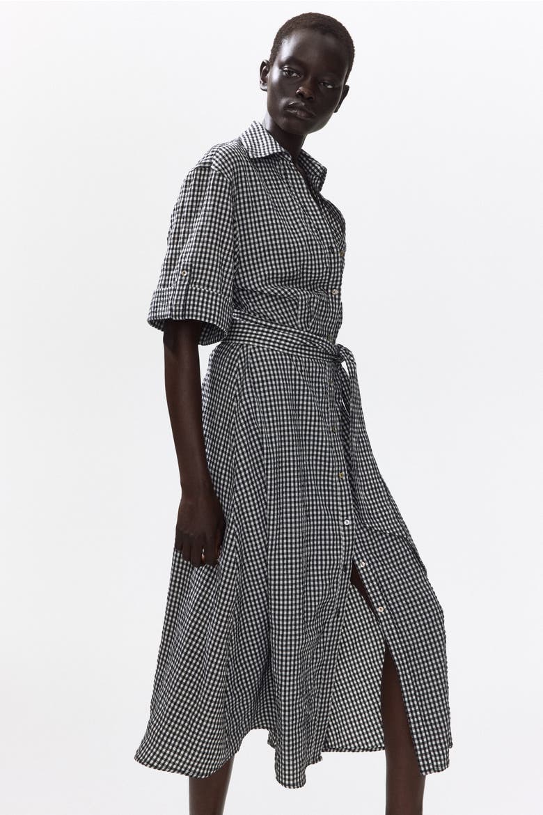 Tie-belt Dress, Main, color, Black/gingham