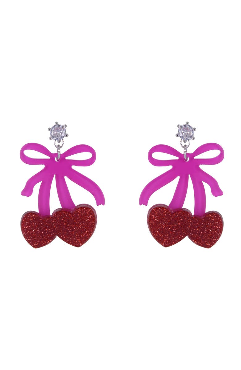 Hallmark Pink Bow and Cherry Drop Earrings, Alternate, color, Pink