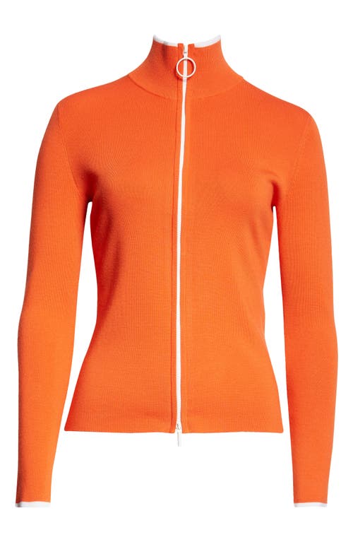 Akris Punto Contrast Trim Virgin Merino Wool Zip Front Cardigan In Orange