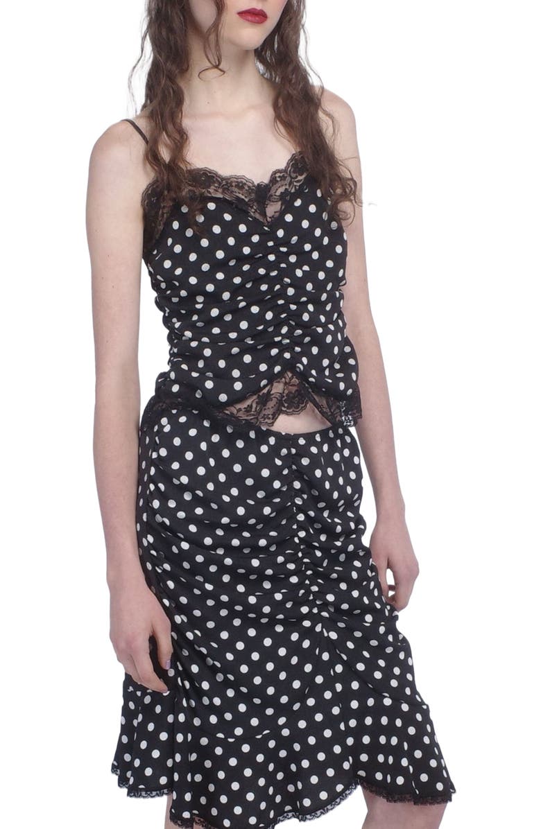 Anna Sui Polka Dot Ruched Lace Camisole, Alternate, color, Black Multi