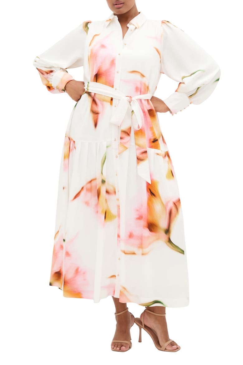 Maxi Floral Satin Maxi Shirtdress, Main, color, SUMMER FLEUR