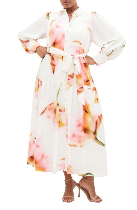 Maxi Floral Satin Maxi Shirtdress (Plus)