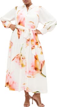 City Chic Maxi Floral Satin Maxi Shirtdress