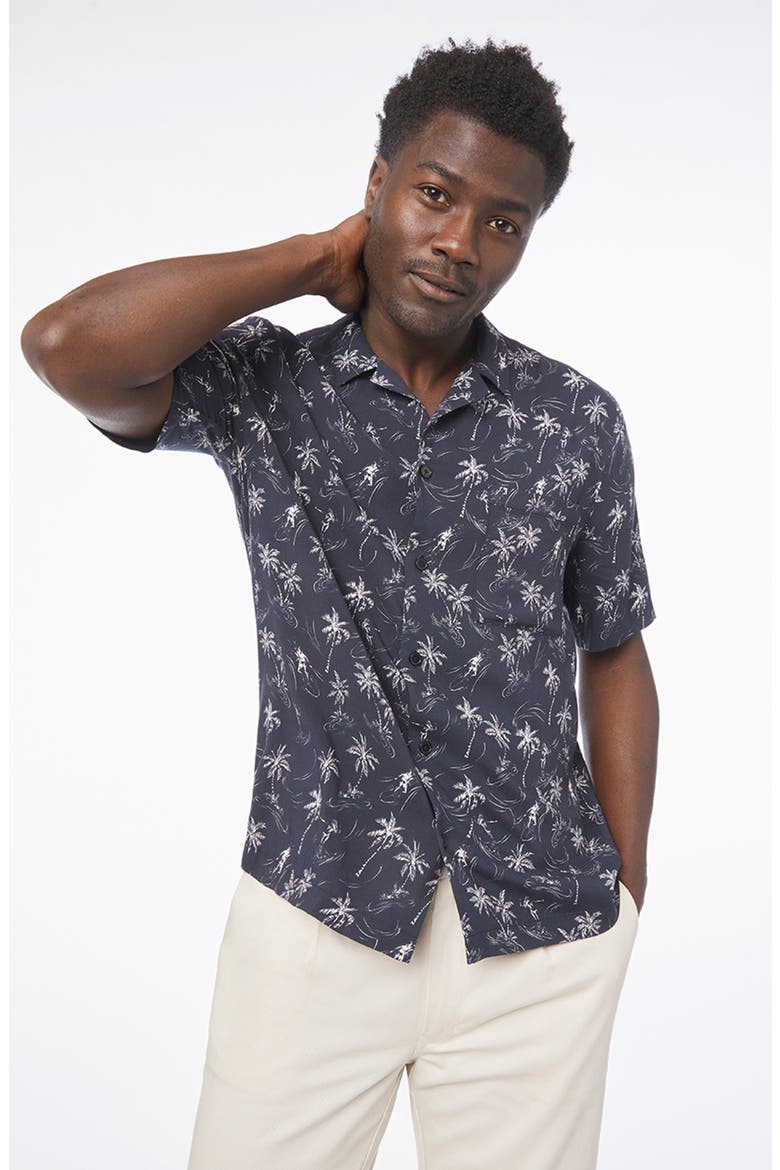 Regular Fit Tropical Short Sleeve Button-Up Camp Shirt, Alternate, color, NOIR MULTI