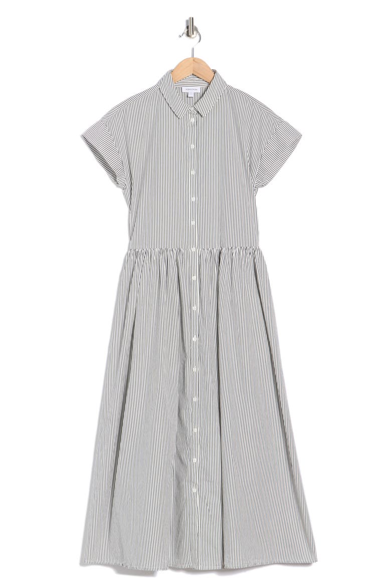 Stripe Short Sleeve A-Line Shirtdress, Alternate, color, IVORY- NAVY SEB STRIPE