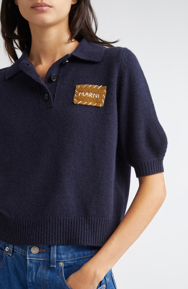 Marni Mending Logo Cashmere Sweater, Alternate, color, 00B80 Ink