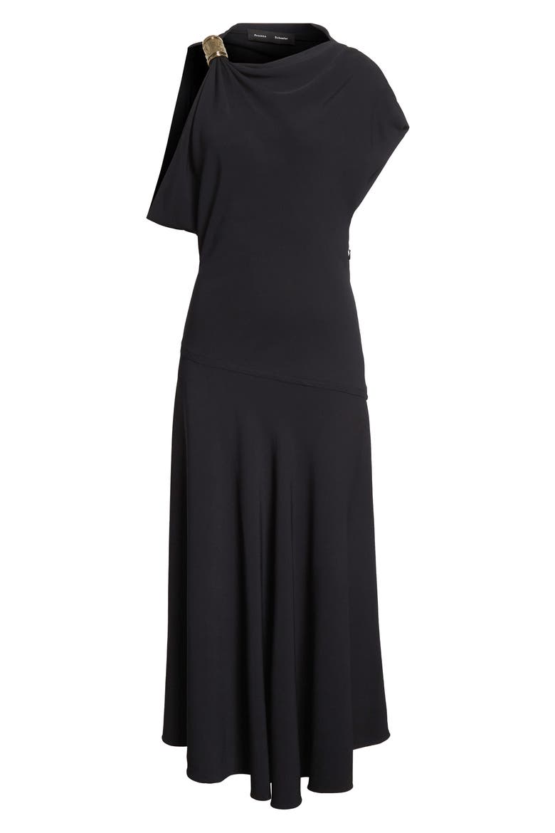 Rue Asymmetric Matte Crepe Dress, Alternate, color, BLACK