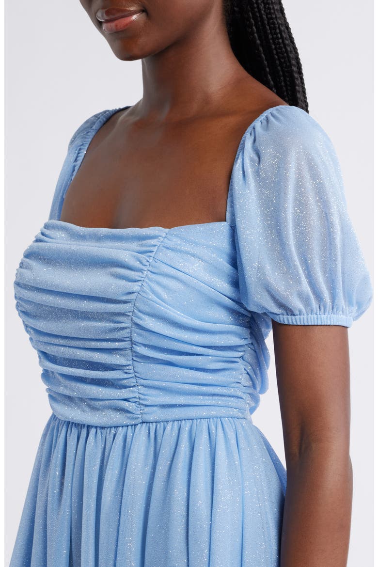 Glitter Puff Sleeve Cocktail Minidress, Alternate, color, LIGHT BLUE