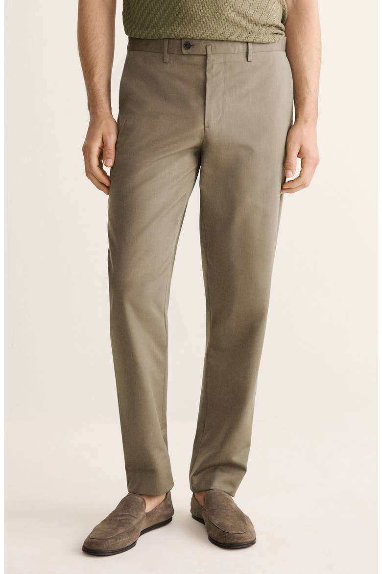 Slim Fit Flat Front Wool & Cotton Twill Pants, Main, color, KHAKI GREEN