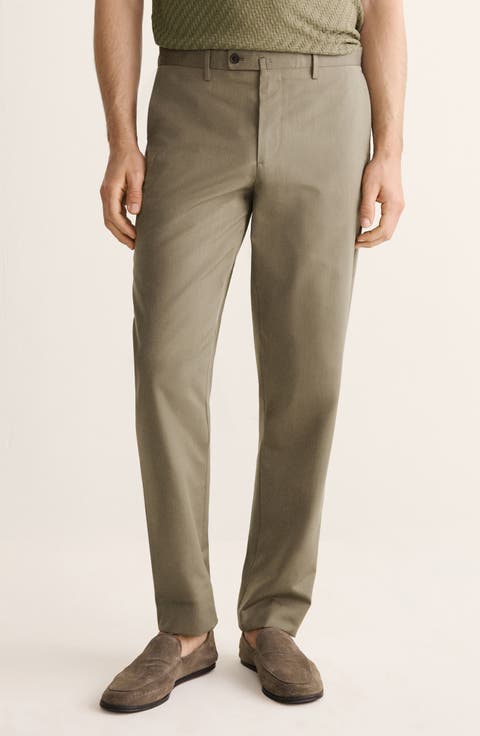 Slim Fit Flat Front Wool & Cotton Twill Pants