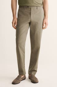 MANGO Slim Fit Flat Front Wool & Cotton Twill Pants