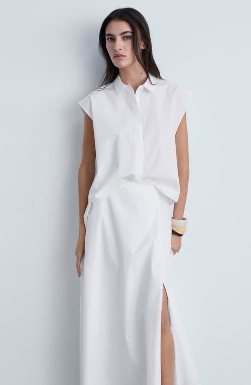 Mango Side Slit Cotton Midi Flare Skirt In White