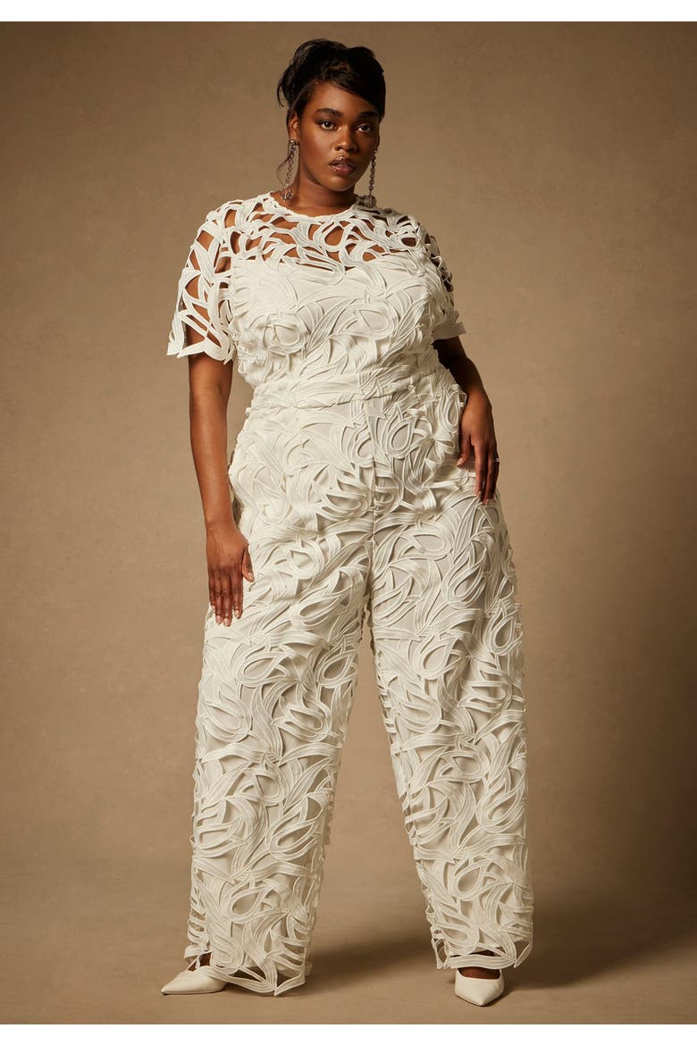 Short Sleeve Lace Jumpsuit, Alternate, color, PEARL