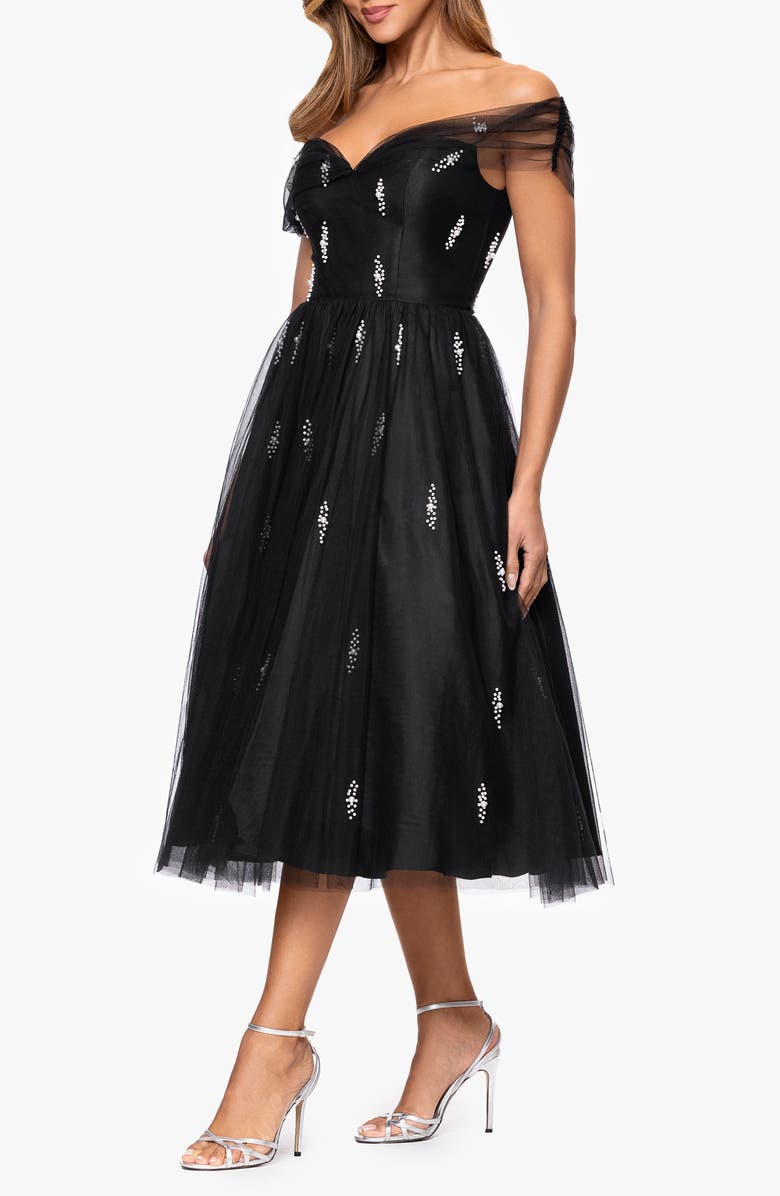 Betsy & Adam Embellished Tulle Cocktail Dress, Alternate, color, Black