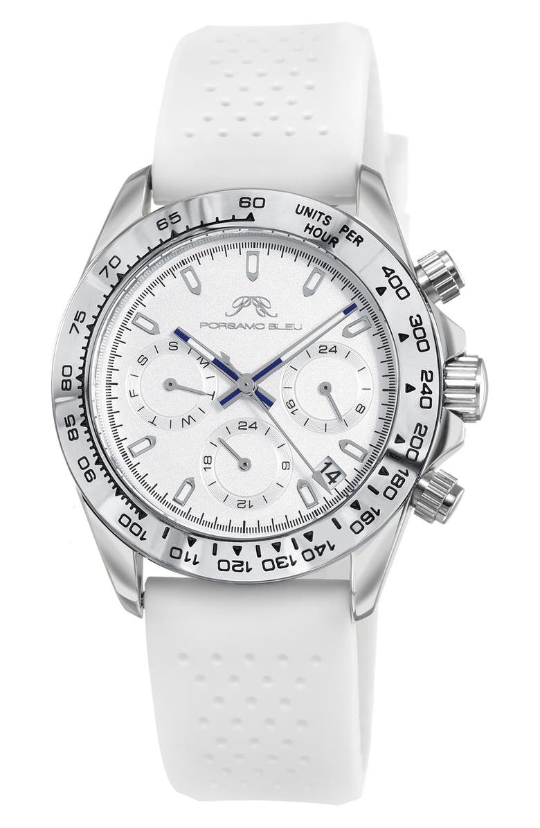 PORSAMO BLEU Women's Alexis Chronograph Sport White Silicone Watch, 37mm, Main, color, Silver/ White