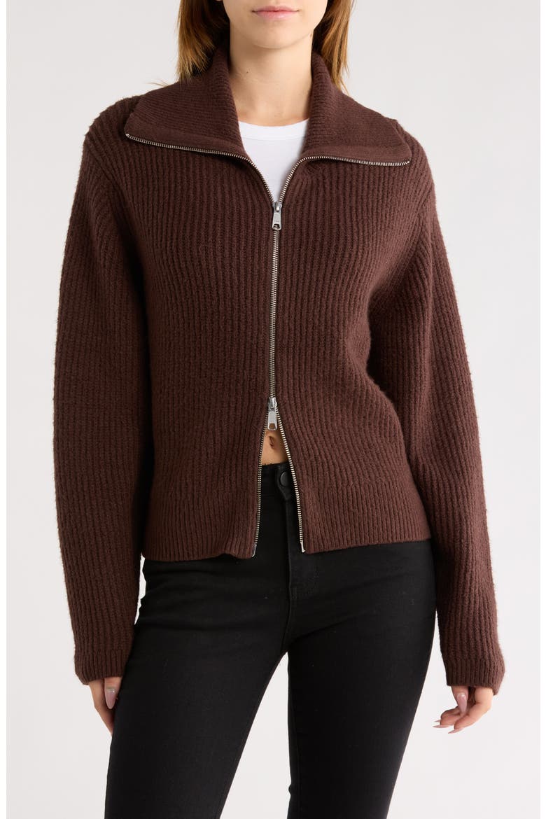 Zip Sweater Cardigan, Main, color, BROWN COFFEE