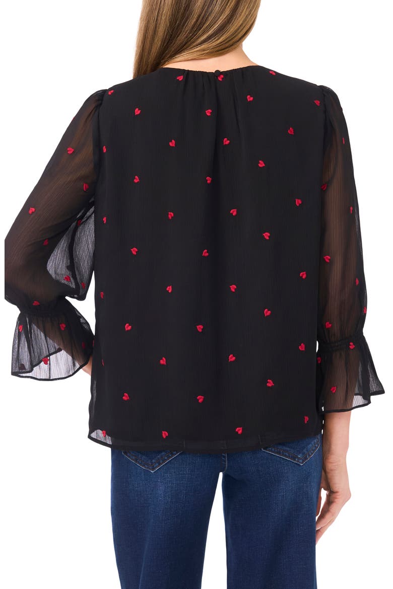 Embroidered Heart Bell Sleeve High-Low Top, Alternate, color, RICH BLACK