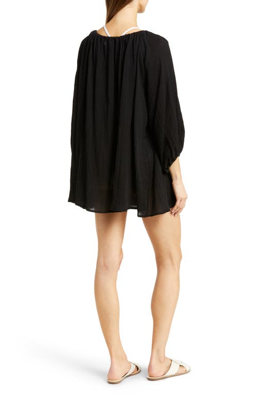 Vitamin A ® Costa Three-quarter Sleeve Cotton Cover-up Tunic In Black Organic Crinkle Cotton