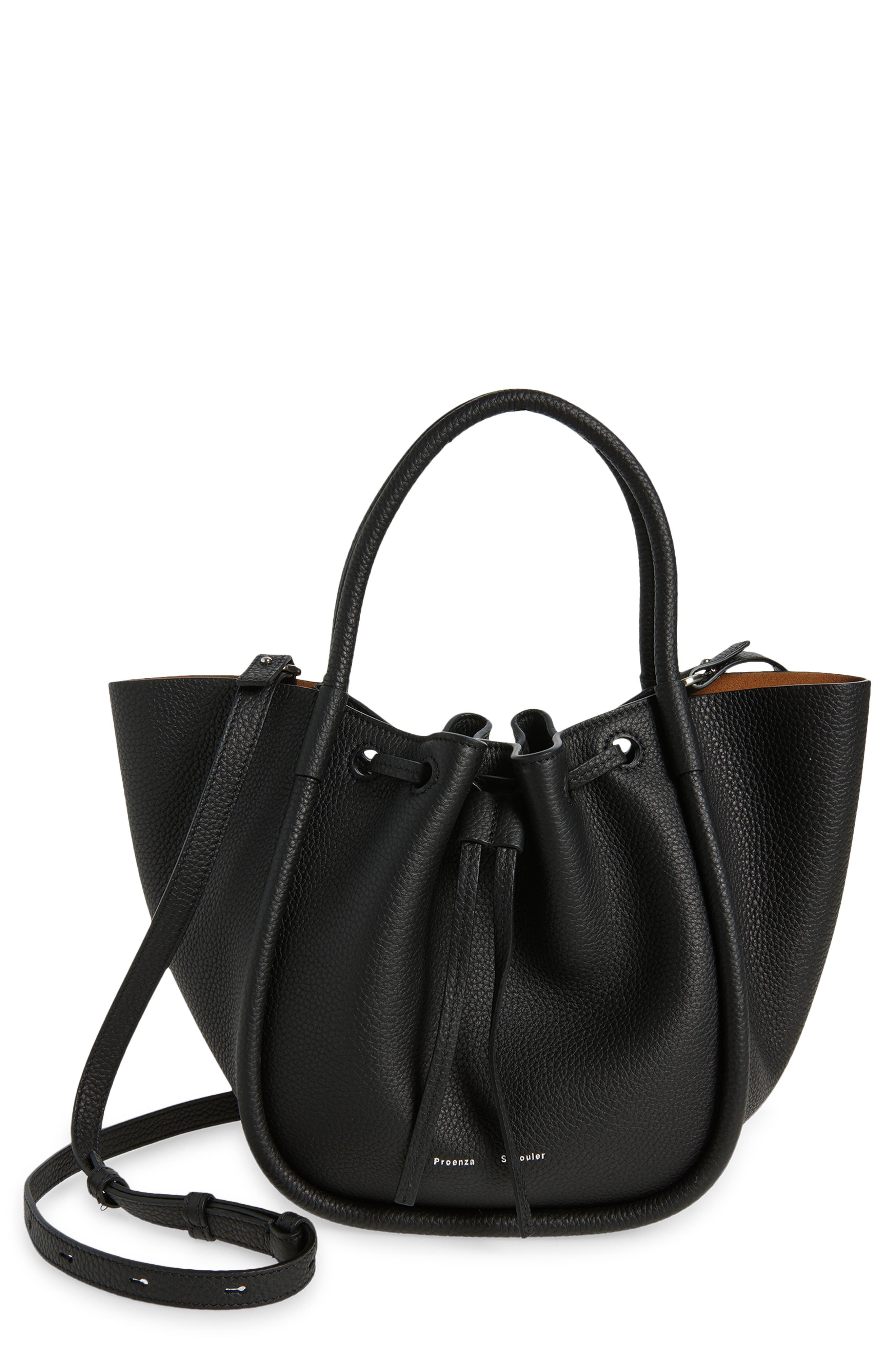 Proenza Schouler Small Ruched Suede Tote, Main, color, Black