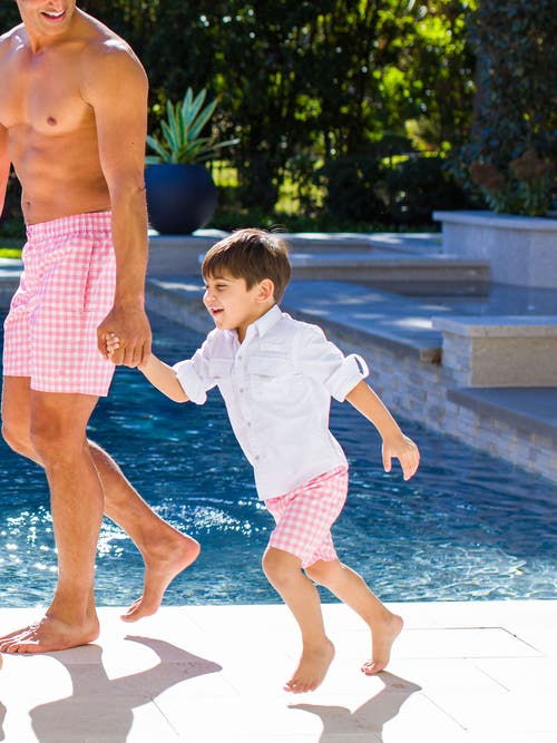 Ruggedbutts Toddler Boys Upf50+ Swim Trunks In Bubblegum Pink Gingham
