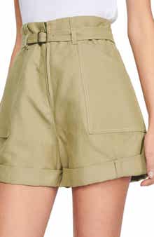 SANDRO Belted High Waist Twill Shorts