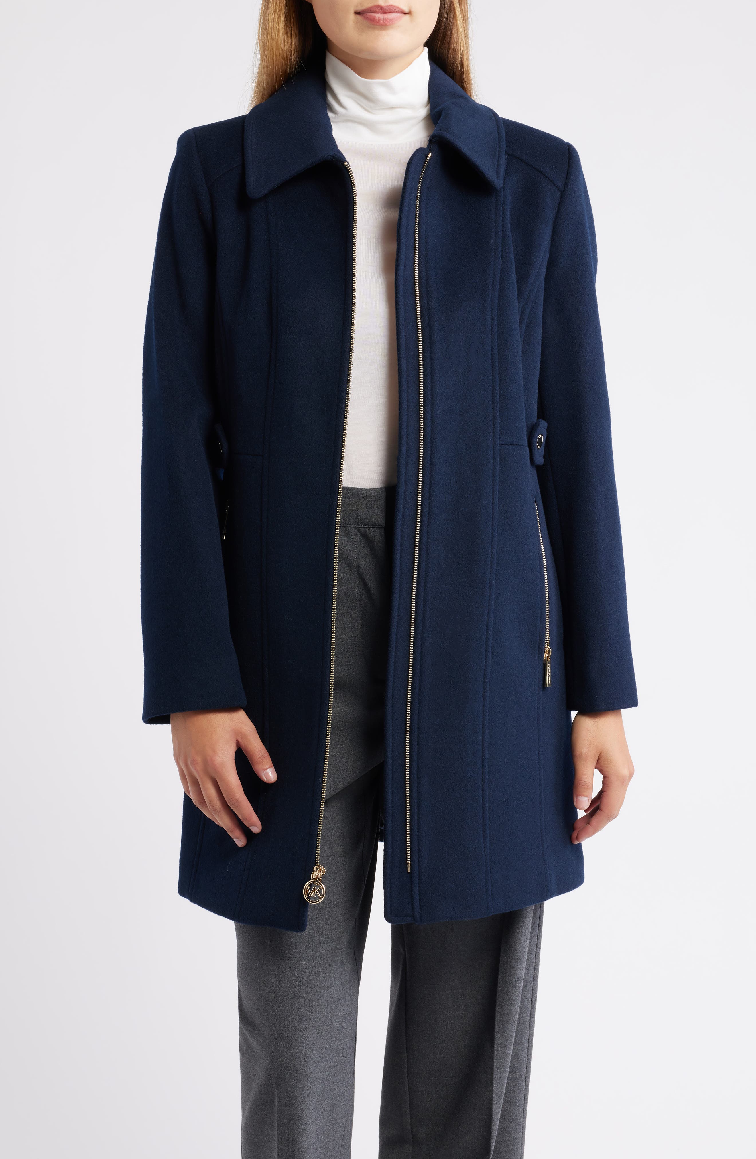 Michael Kors Front Zip Wool Blend Coat