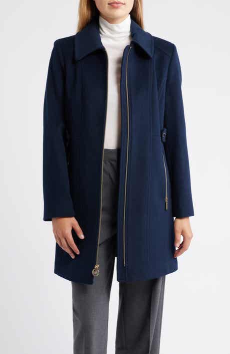 Michael Kors Front Zip Wool Blend Coat