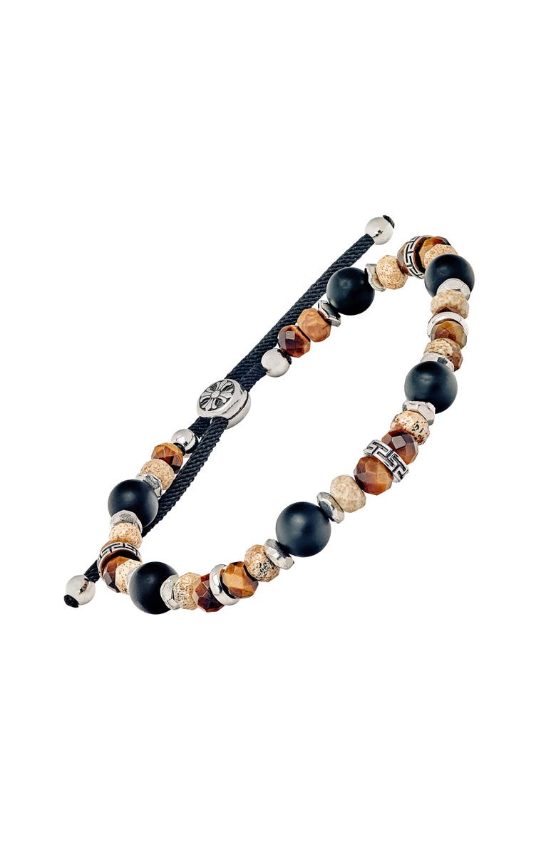 Link Up Semi-Precious Beads With Stainless Steel Pull Cord Closure, Main, color, Brown