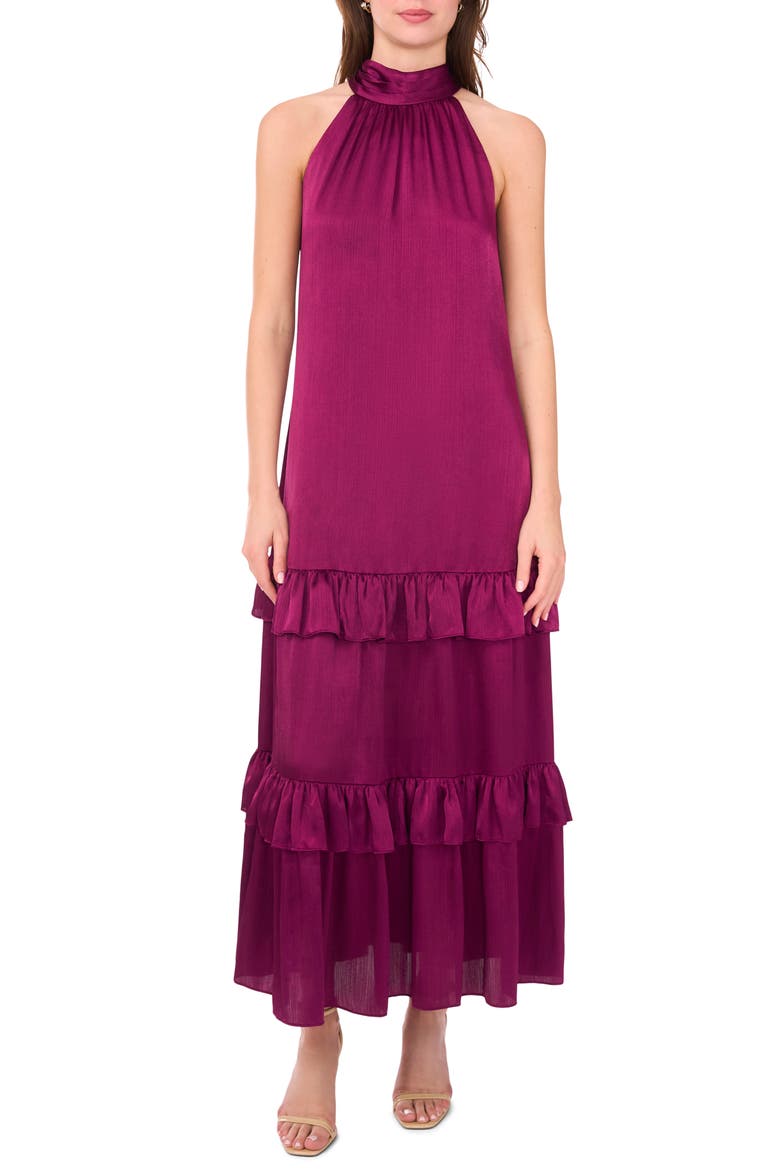 Tiered Sleeveless Satin Maxi Dress, Alternate, color, DEEP MULBERRY