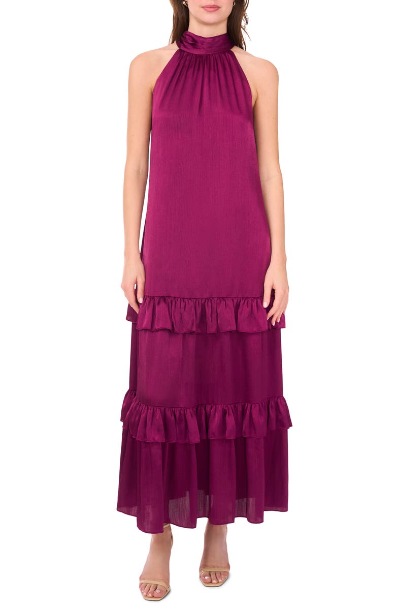 Halogen<sup>®</sup> Tiered Sleeveless Satin Maxi Dress, Alternate, color, Deep Mulberry