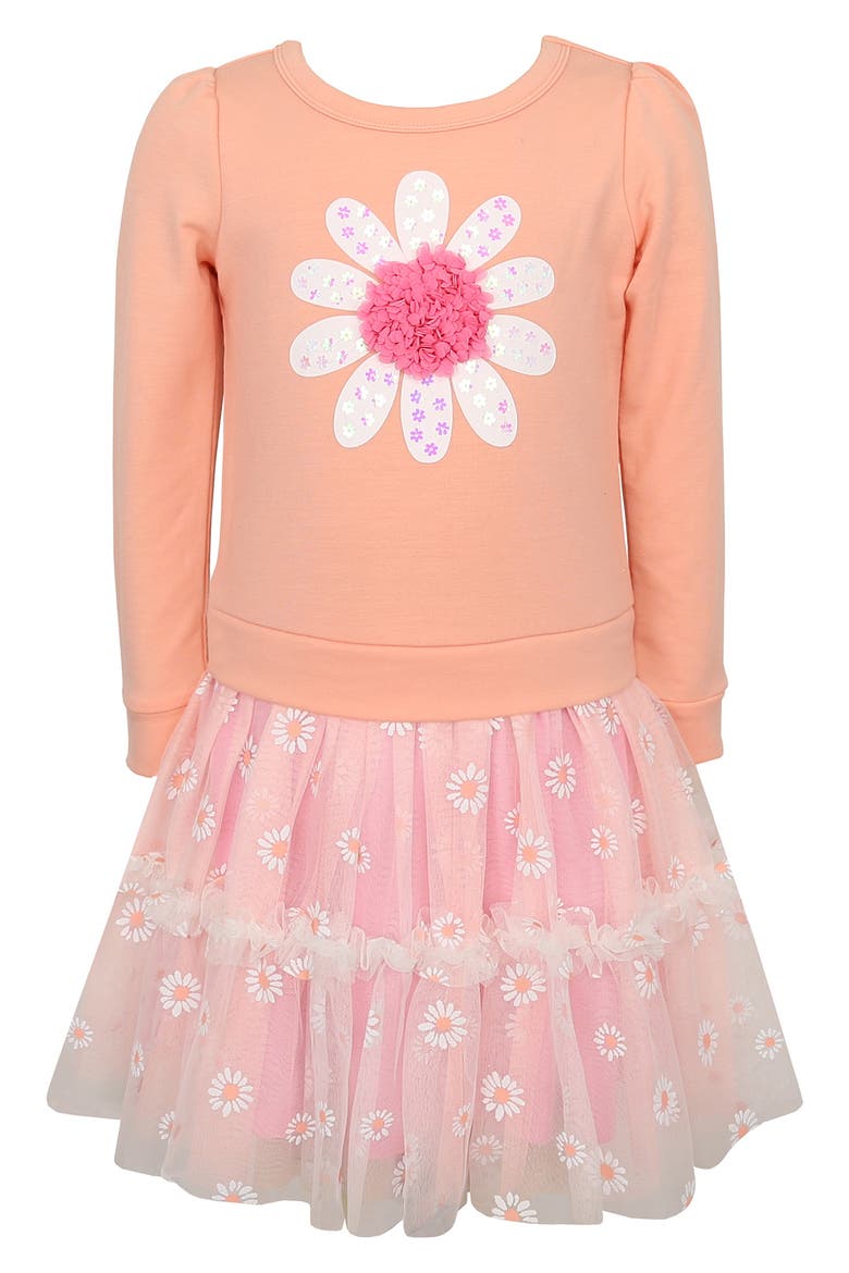 Kids' Long Sleeve Flower Tutu Dress, Main, color, PEACH