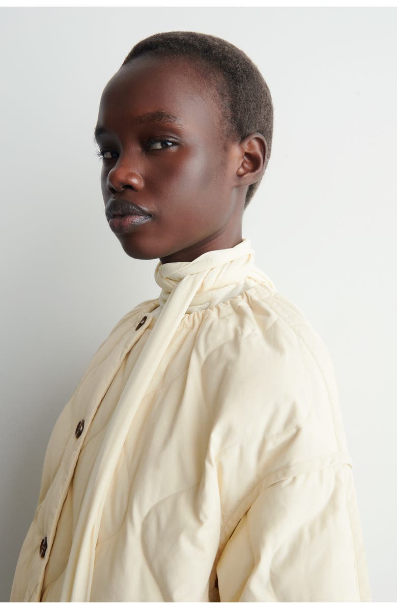 COS Gathered Quilted Down Jacket, Alternate, color, Ecru